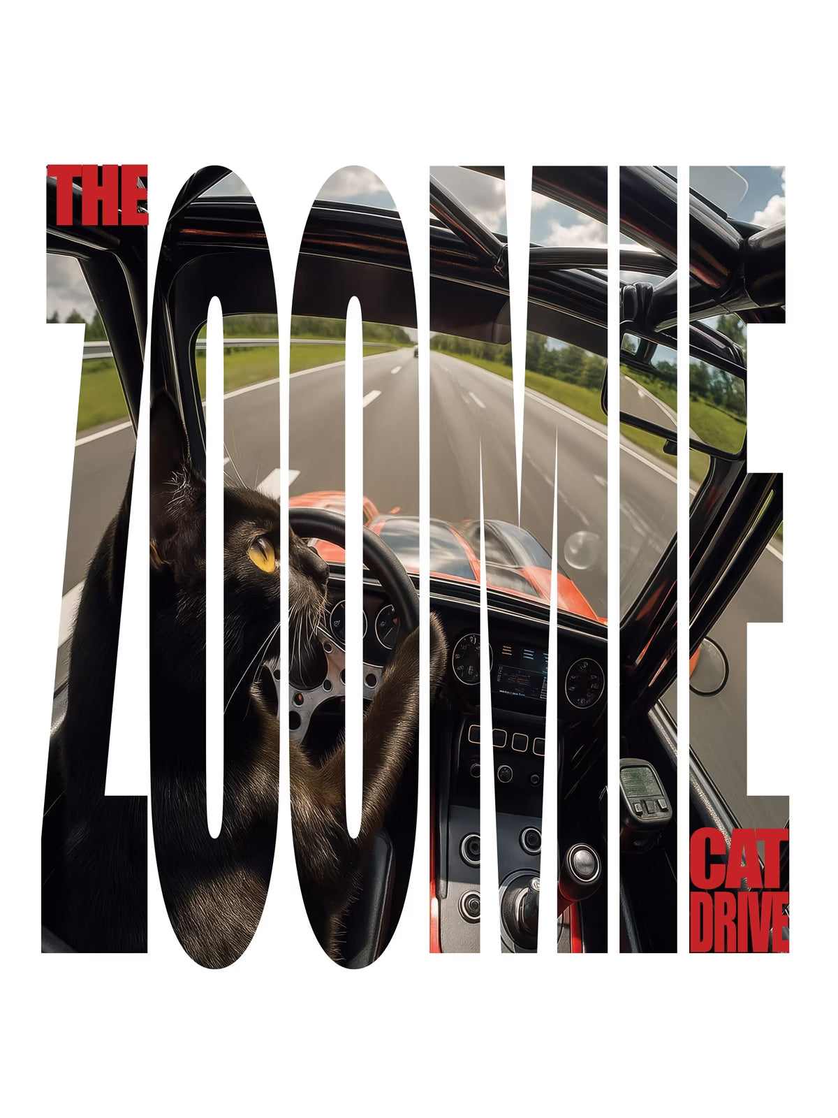 Car interior with text overlay on a road background, featuring 'The Drive' and 'Cat Drive' logos.