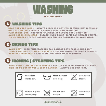 Custom Shirt Washing Instructions Guide | Cold Wash, No Bleach, Low Heat Drying | JupiterStarCo