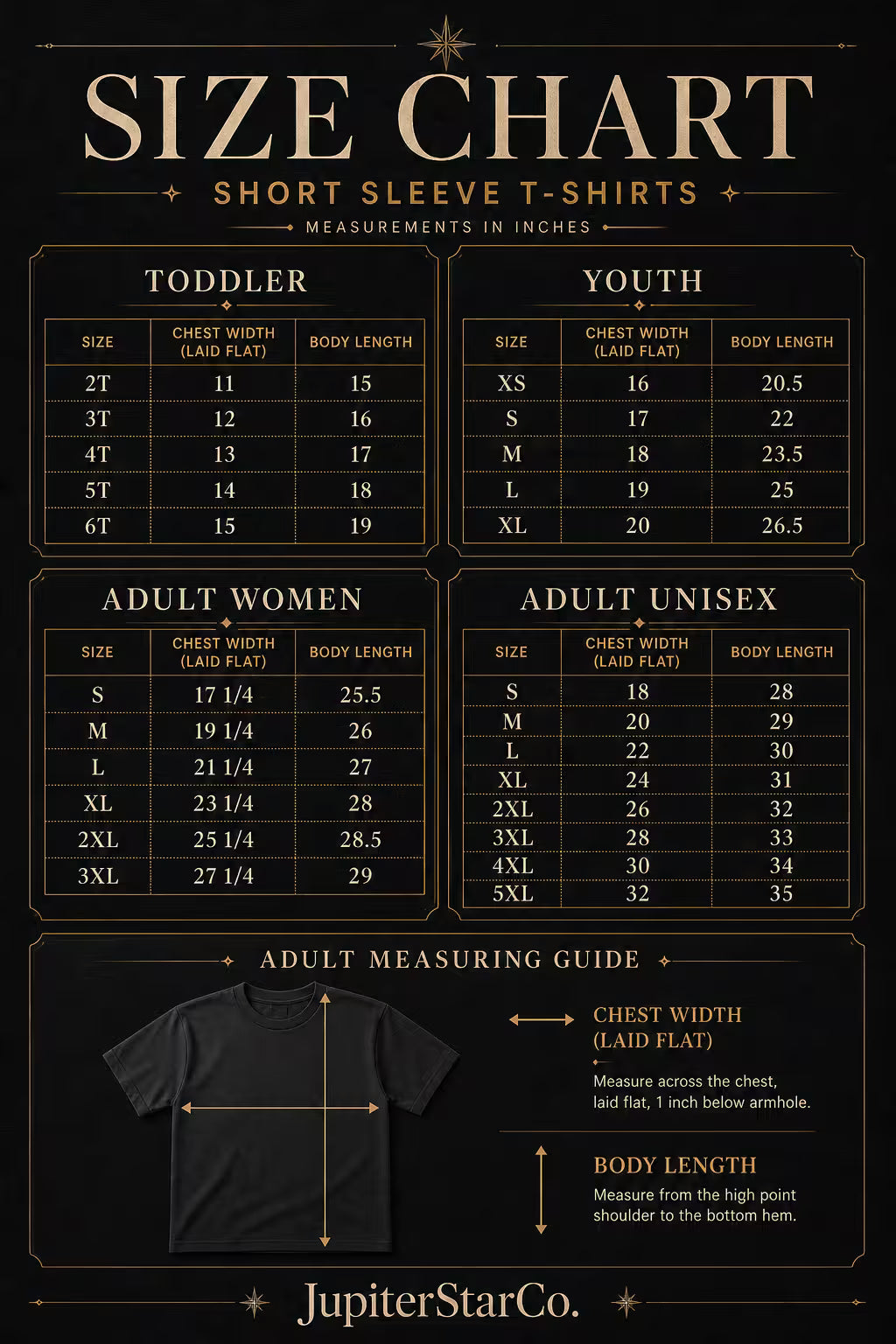Custom T-Shirt Size Chart